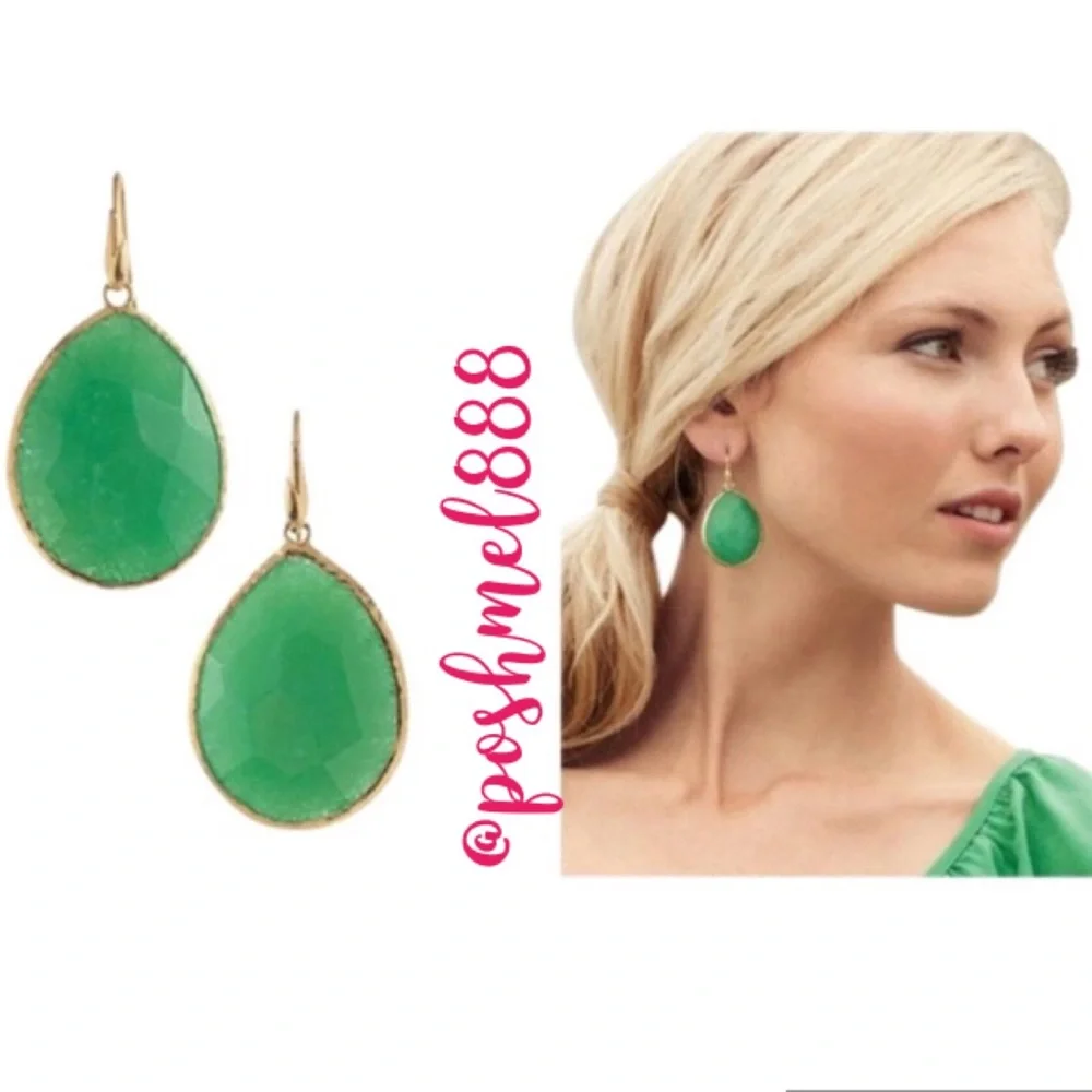 :: Stella & Dot |🍀⚜️Jade Green + Gold Serenity Glass Drop Earrings Retir… - Picture 5 of 7